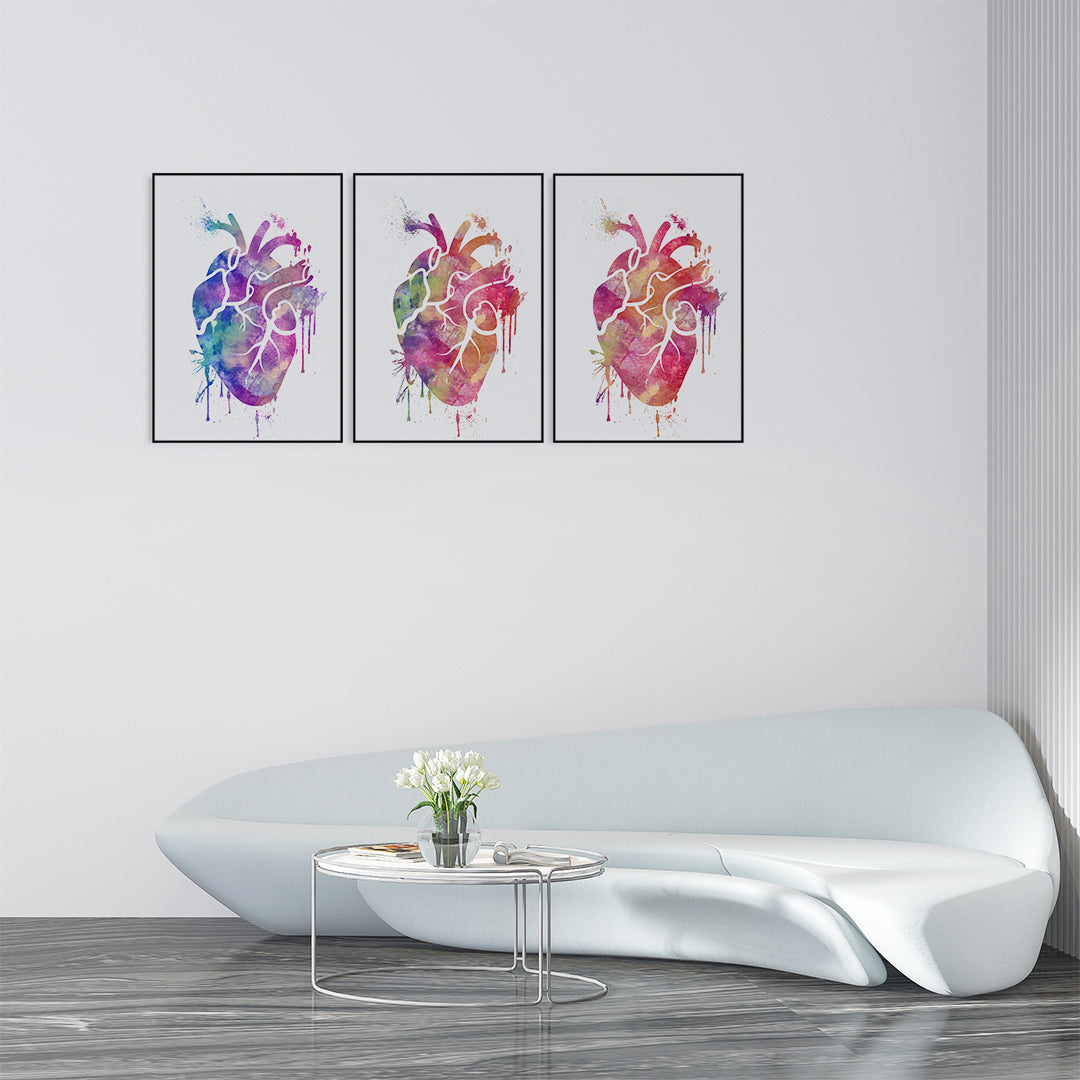 Watercolor Heart Prints - Set of 3