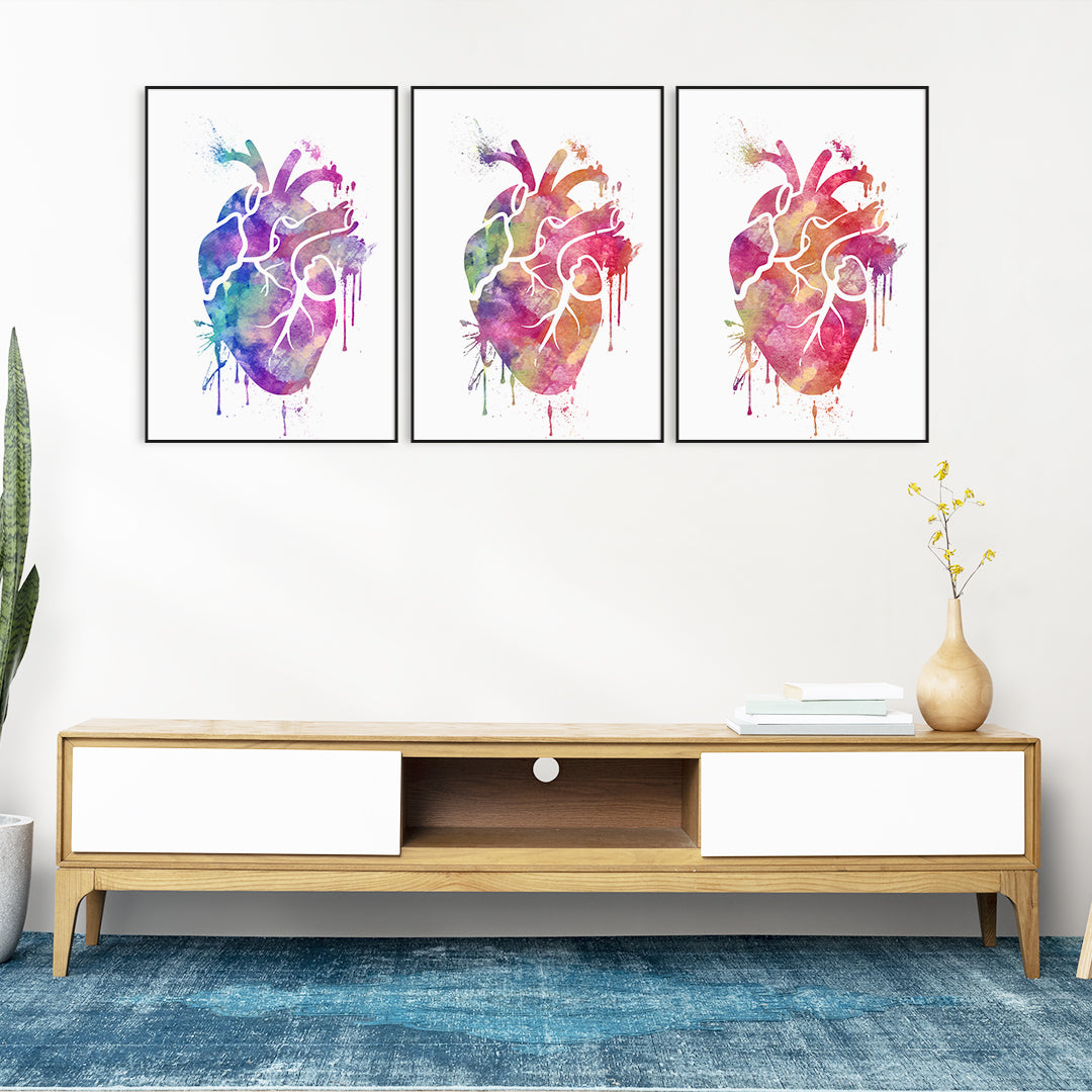 Watercolor Heart Prints - Set of 3