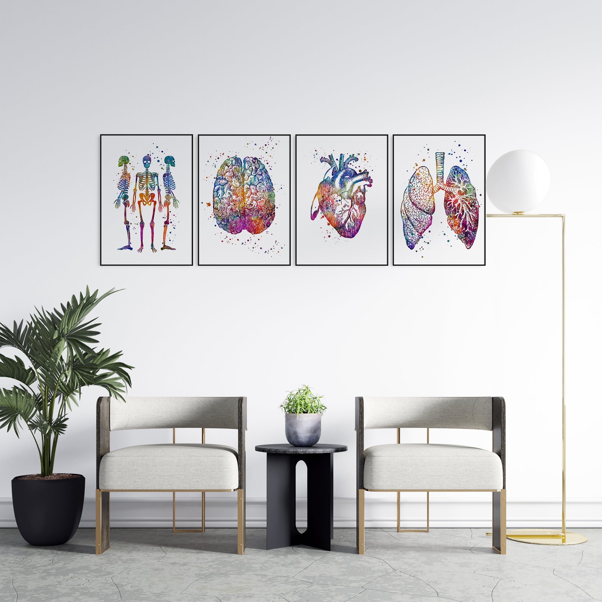 Anatomy Art Set of 4 Colorful Watercolor Prints