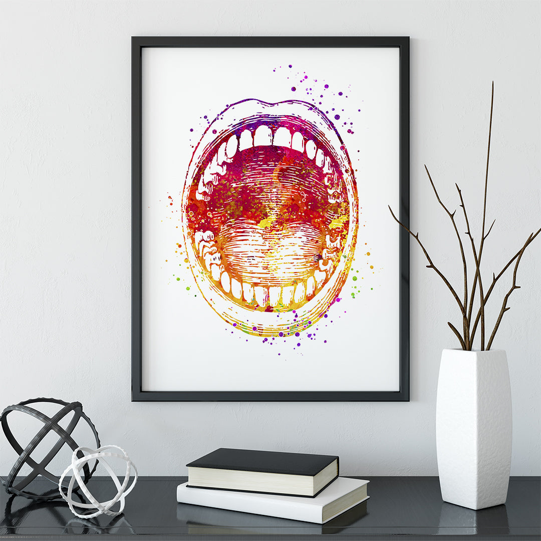 Open Mouth Watercolor Art Print - Medical Office Decor