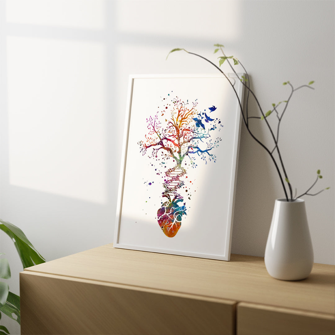 Heart DNA Tree Watercolor Art Print