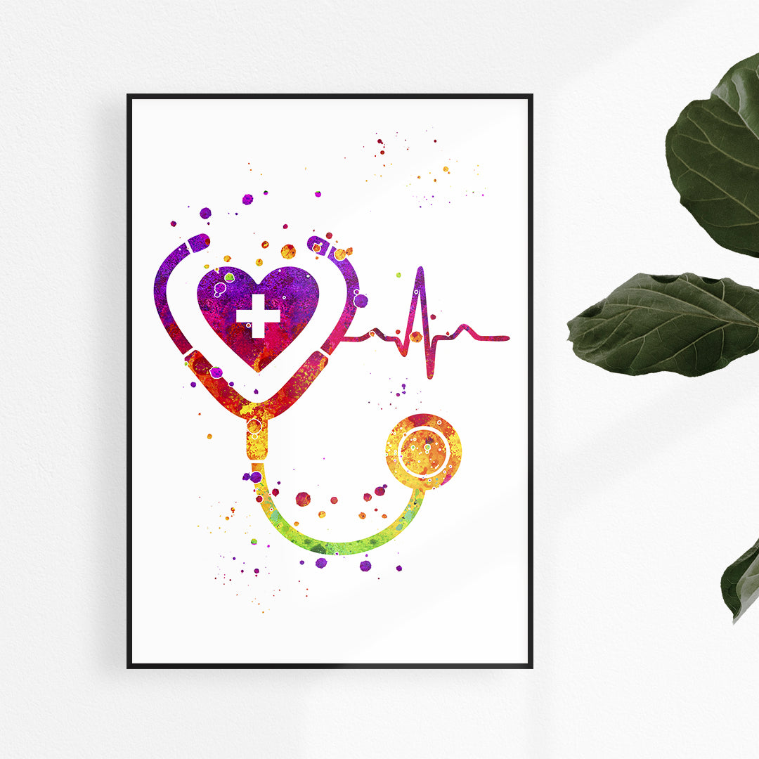 Watercolor print of a stethoscope for doctor office decor, perfect medical gift for healthcare professionals, nurse wall art