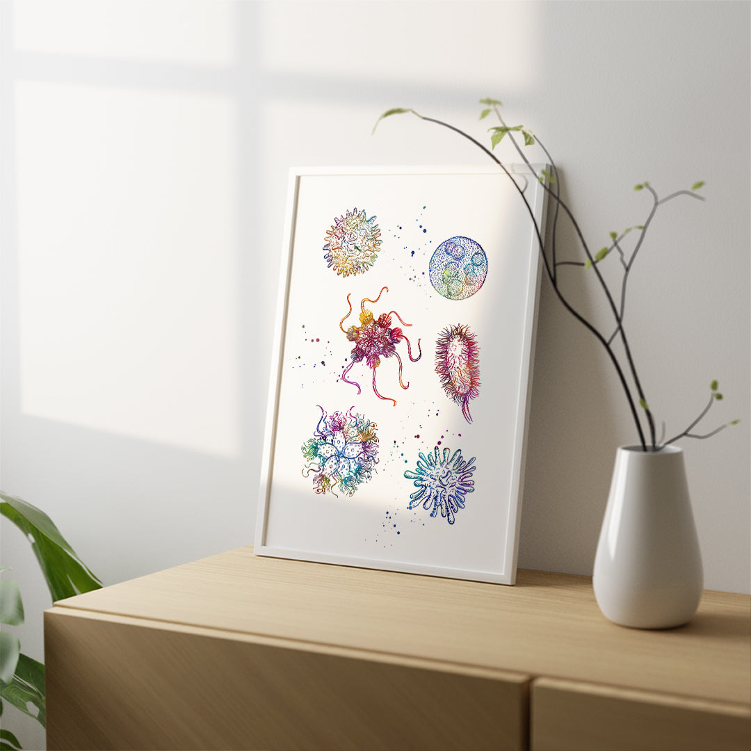 Microbiology Science Art Bacteria Watercolor Print laboratory Decor