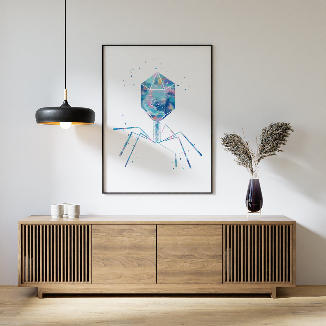 Microbiology Art Virus Blue Watercolor Art Print