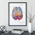 Watercolor brain anatomy art print, showcasing bright colors and intricate details for a captivating decor piece