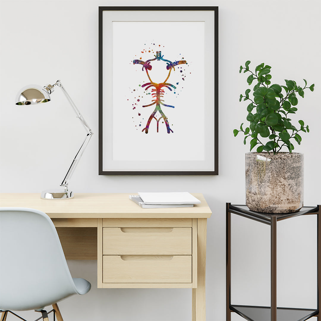 Detailed Circle of Willis Watercolor Art, unique anatomy print for neurologists and brain health professionals