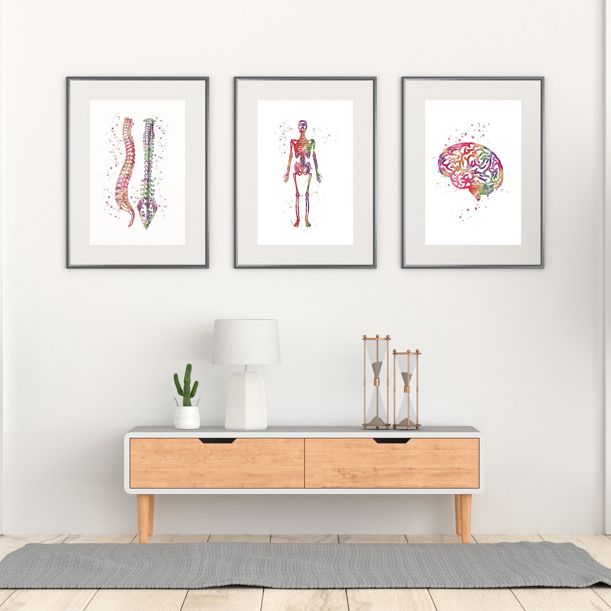 Human Anatomy Art, Set of 3 Watercolor Prints