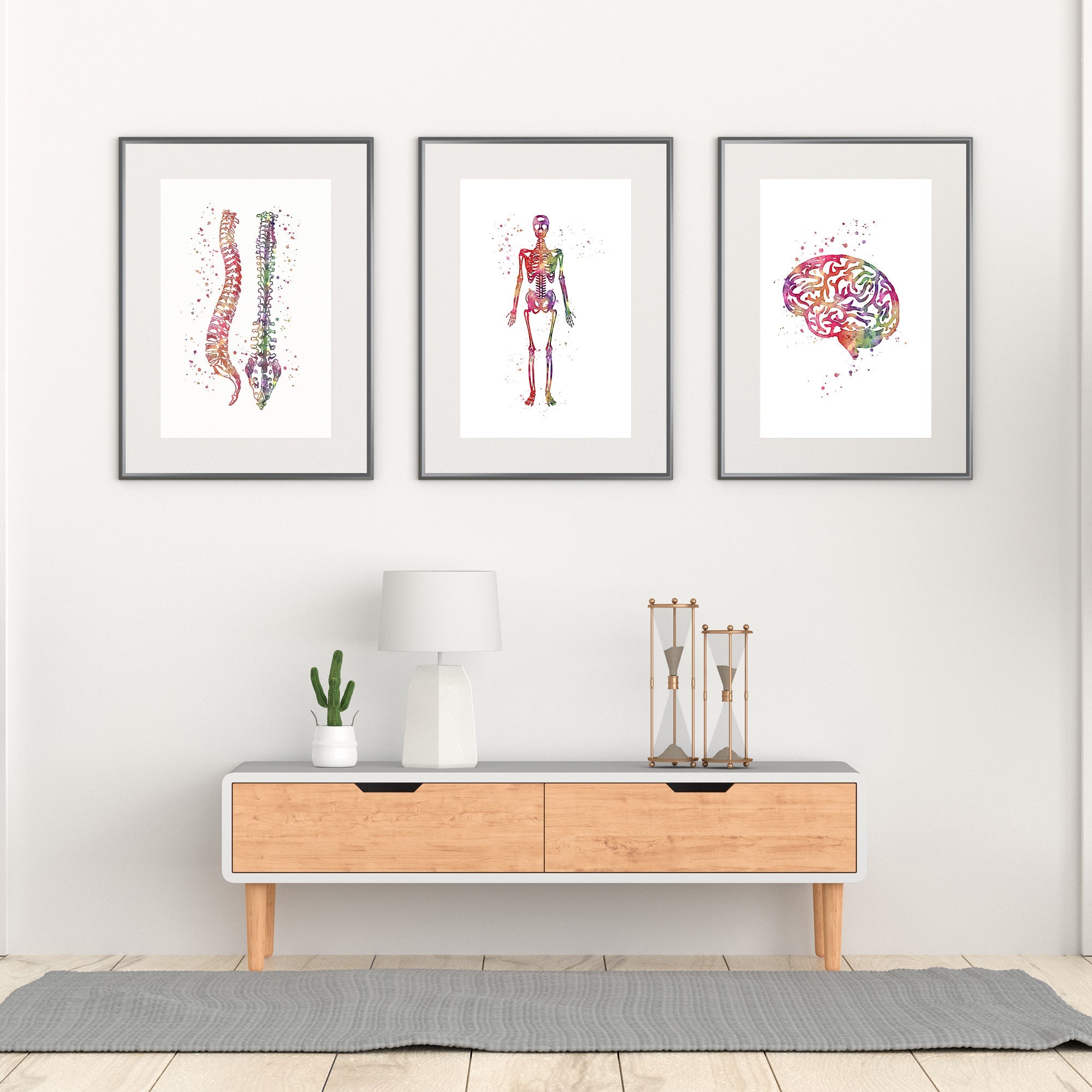 Human Anatomy Art Set of 3 Watercolor Prints