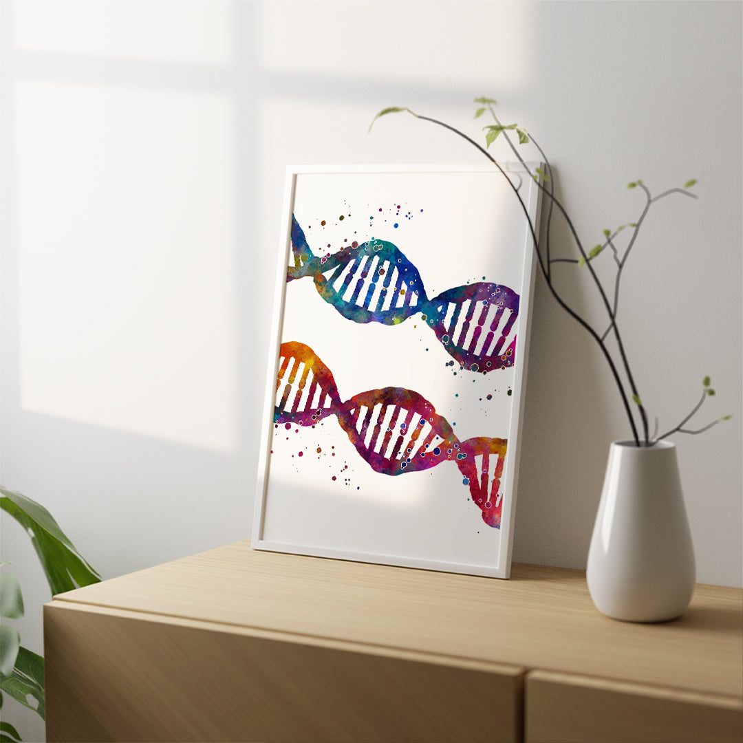 Educational DNA watercolor poster, great for genetics students and teachers.