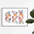 Vibrant watercolor art featuring A-, B-, Z-DNA molecules, perfect for classroom or lab decor.