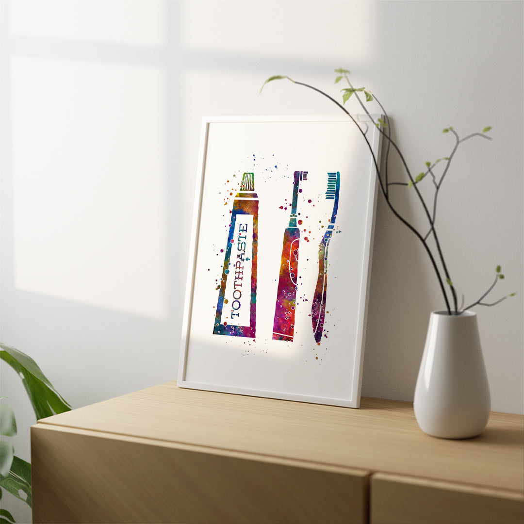 Cheerful dental art featuring toothpaste and toothbrushes for clinic decoration