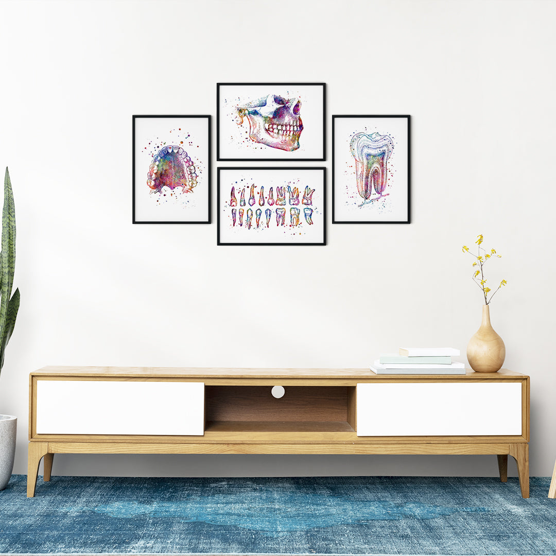Dental Office Wall Art - Set of 4 Watercolor Prints