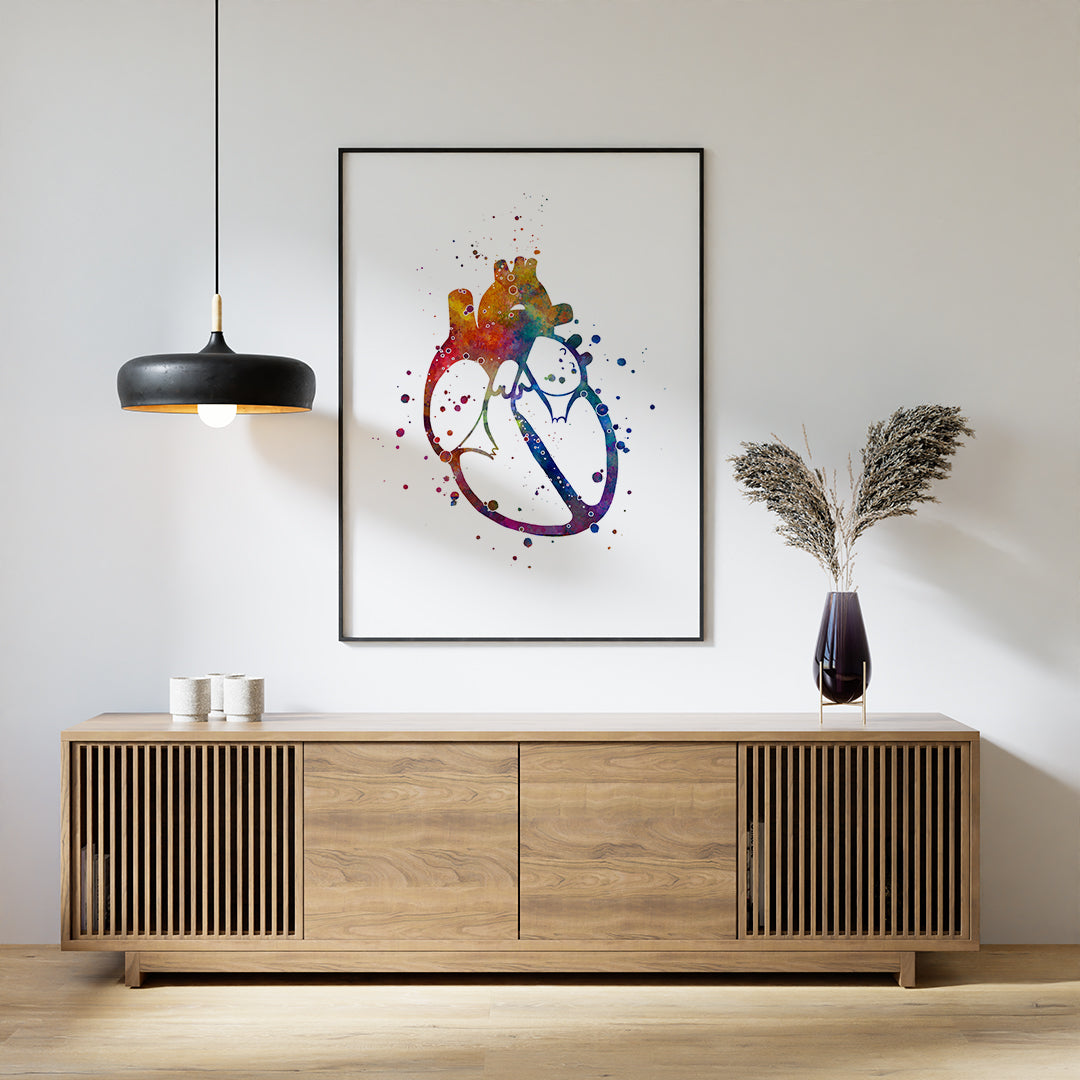 Detailed anatomical poster of a dilated heart for cardiology offices.