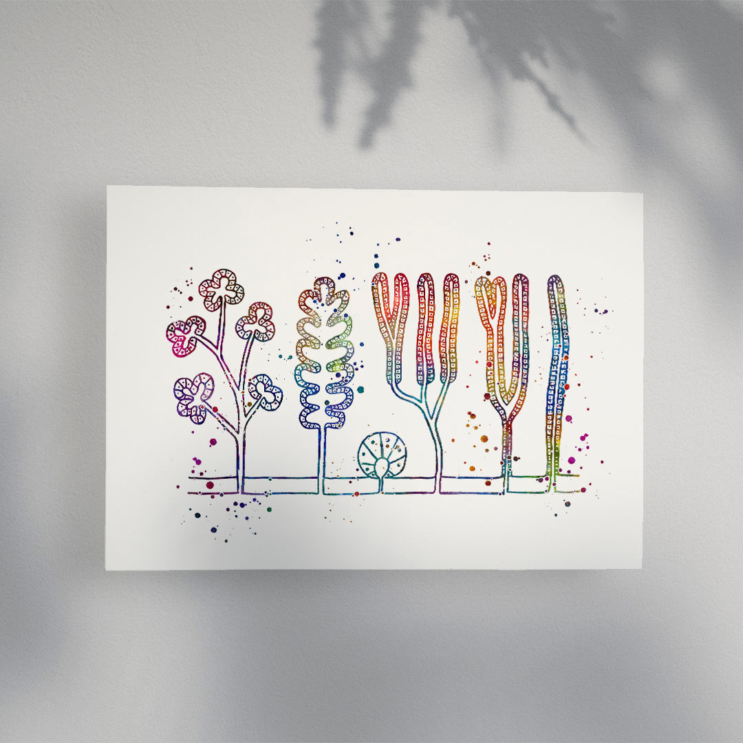 Colorful watercolor print showcasing the types of exocrine glands, perfect for medical offices or classrooms