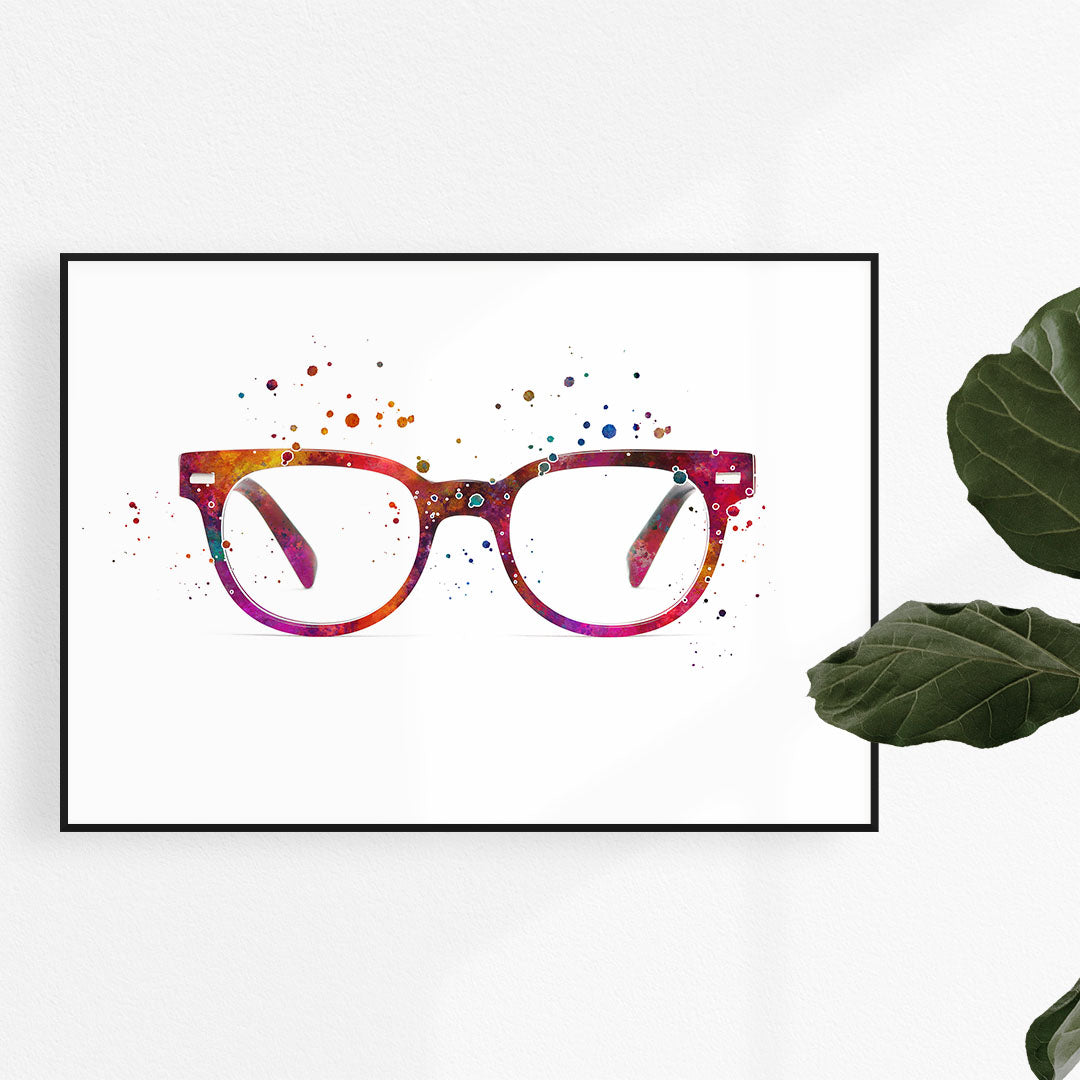 Colorful watercolor eyeglasses print, ideal decor for optician offices and optometry clinics