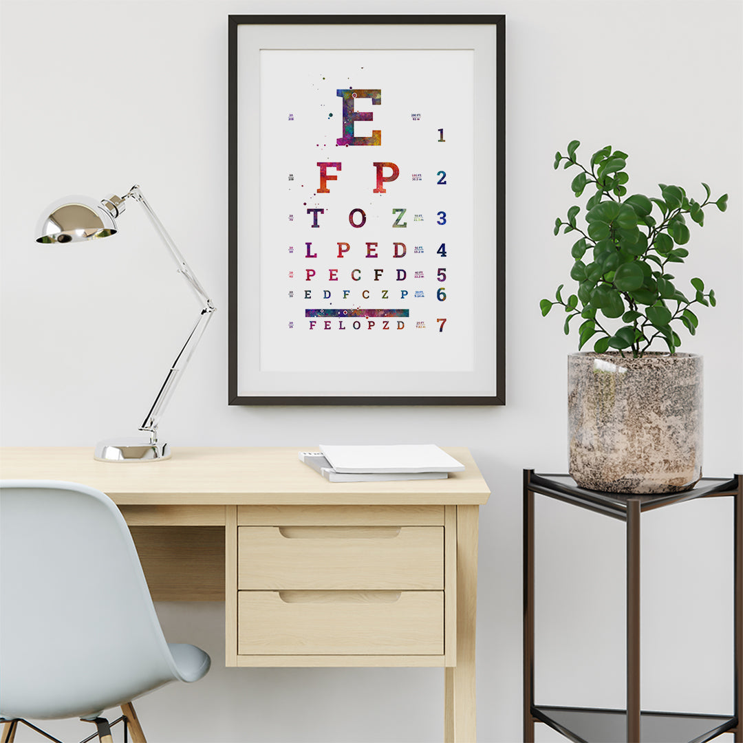 Stylish optometry art featuring colorful eye test charts for wall decor.