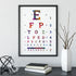 Eye test chart watercolor print for modern optometrist office design.