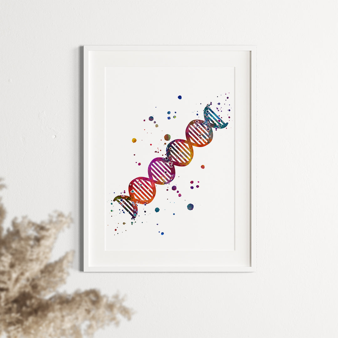 DNA watercolor art for science-themed kids’ rooms, classrooms, and labs.