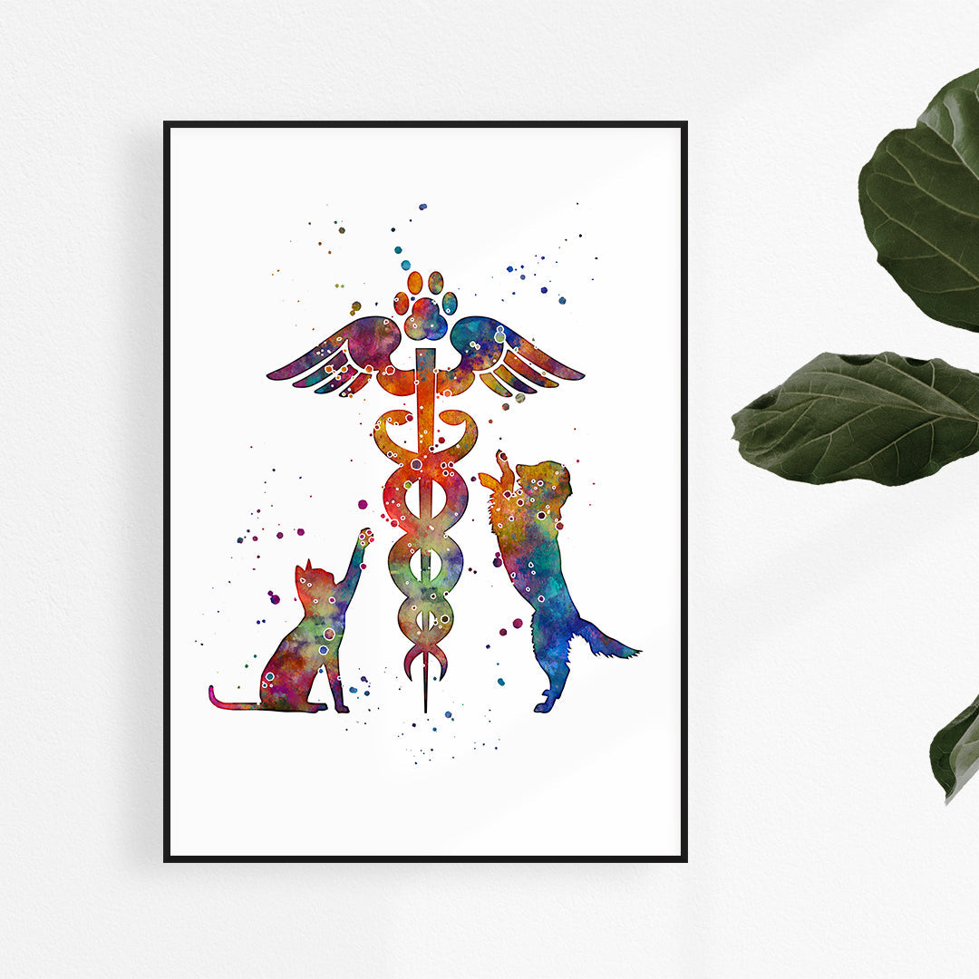 Veterinary Caduceus Watercolor Art Print