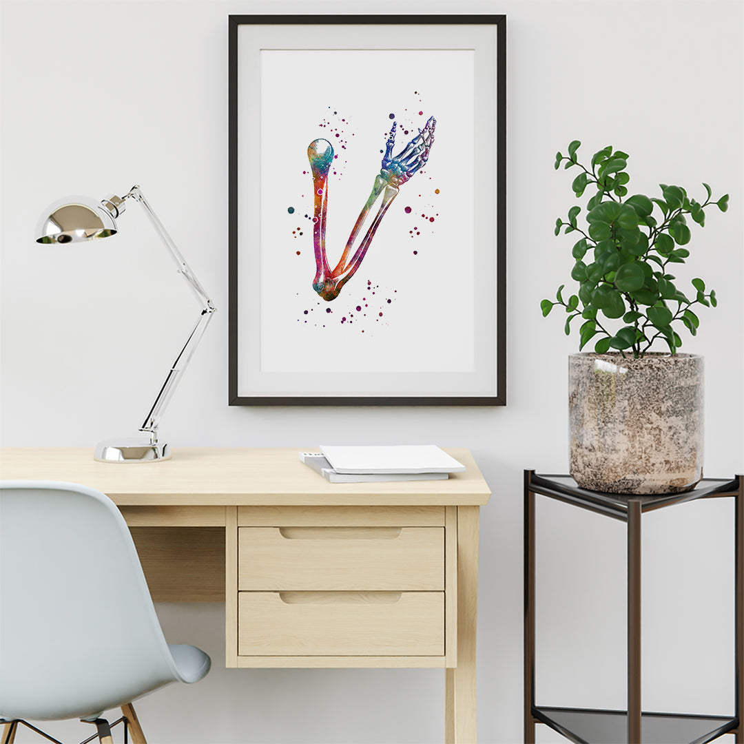 Human Hand Bones Anatomy Watercolor Art Print