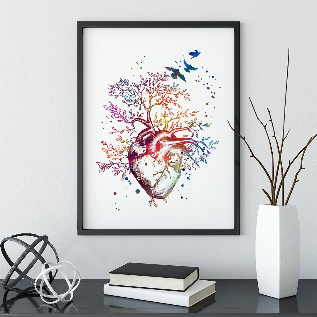 Heart Tree multicolored Watercolor Print for heart transplant clinic decor