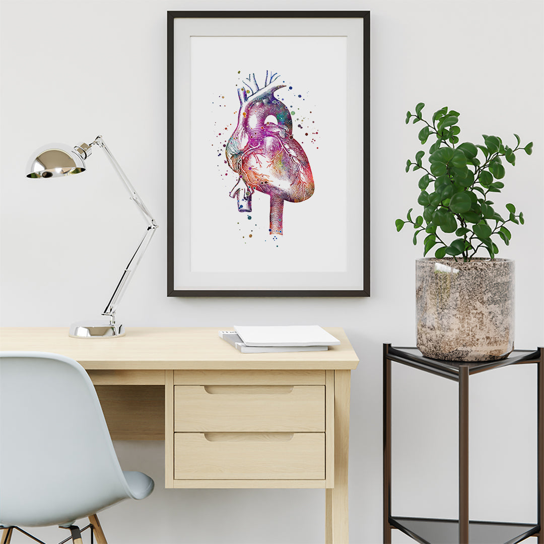 Medical poster of an anatomical heart watercolor print, great for doctor office decor and nurse gifts.