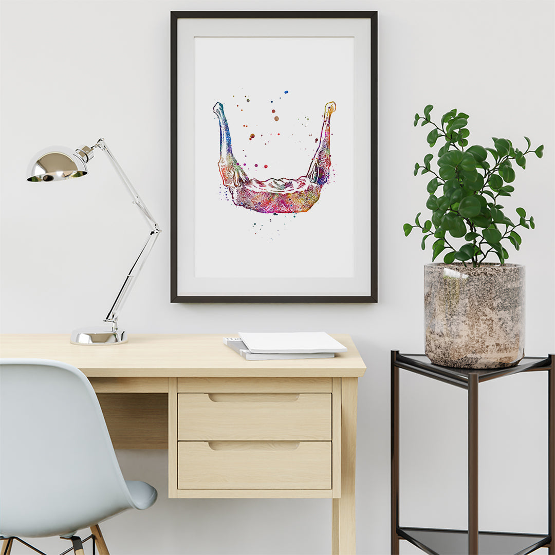 Hyoid bone anatomy art watercolor print