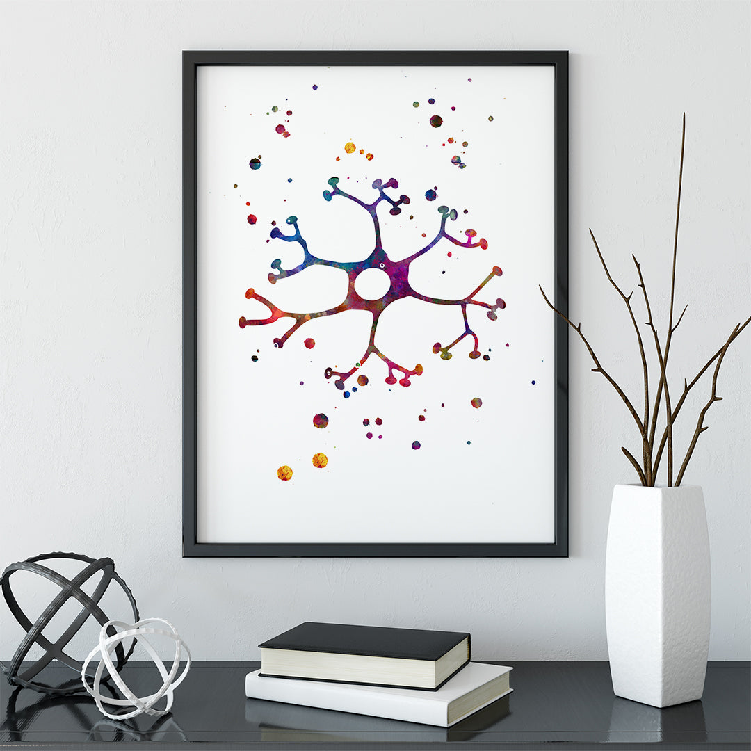 Colorful interneuron cell anatomy print, great for educational decor or neuroscientist gifts