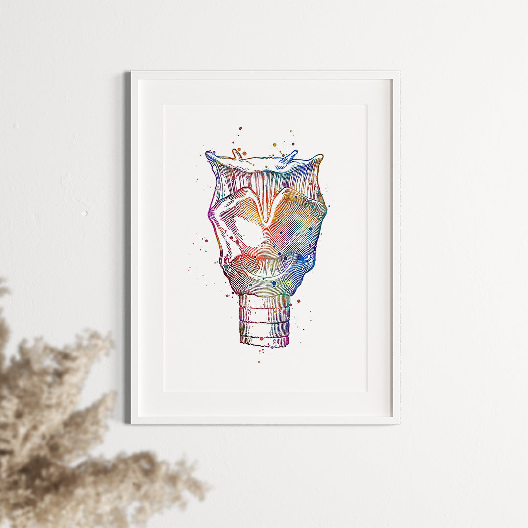 Larynx watercolor anatomy art print for respiratory health centers.