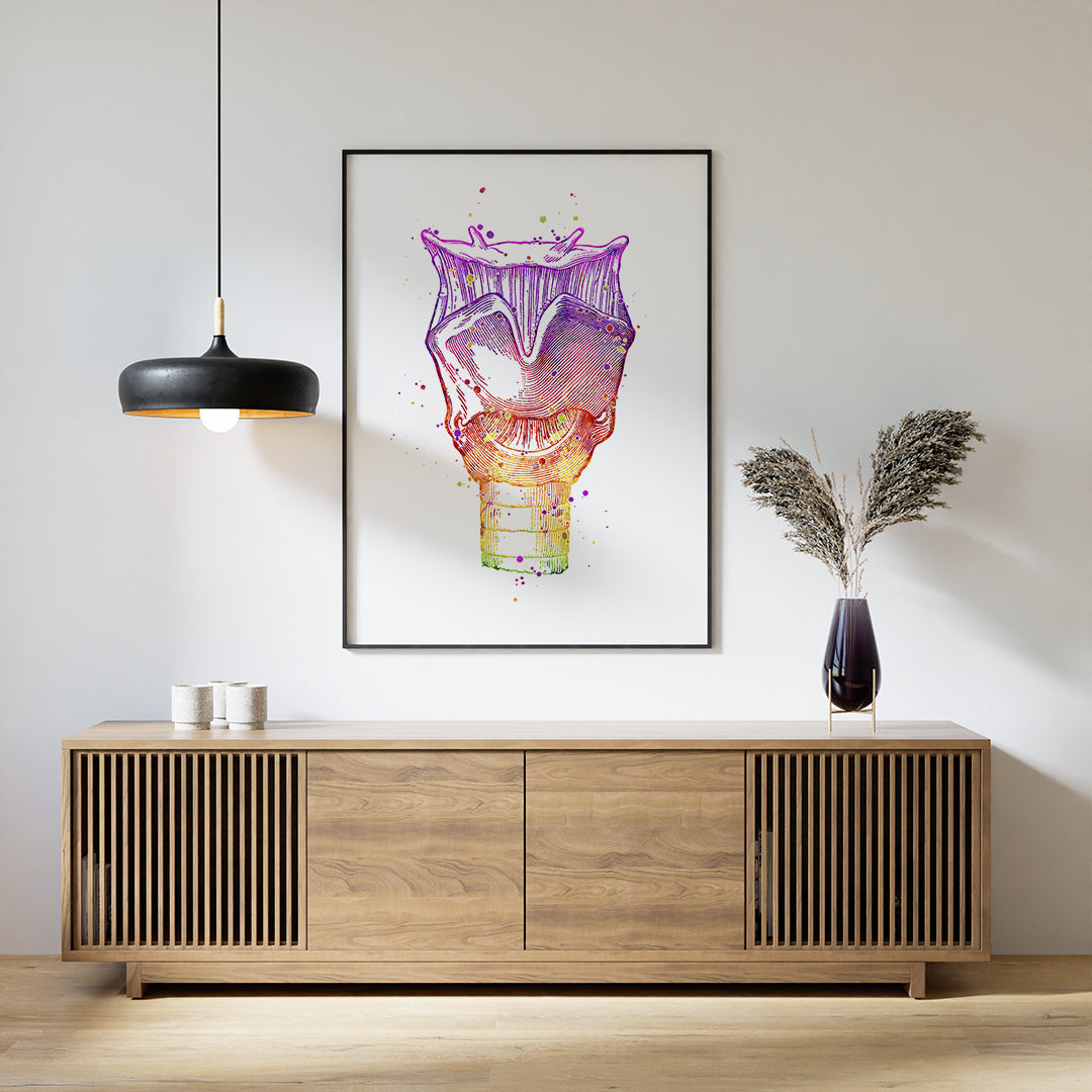 Larynx anatomy art print in vibrant watercolor, perfect for medical offices or speech therapy room decor