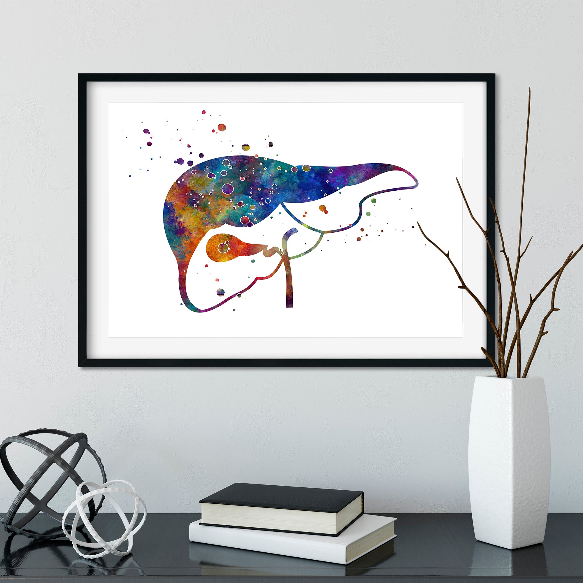 Human Liver and Gall Watercolor Anatomical Art Print