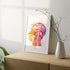 Watercolor anatomy art print showing the longitudinal section of the human head, great for clinic decor or study spaces.