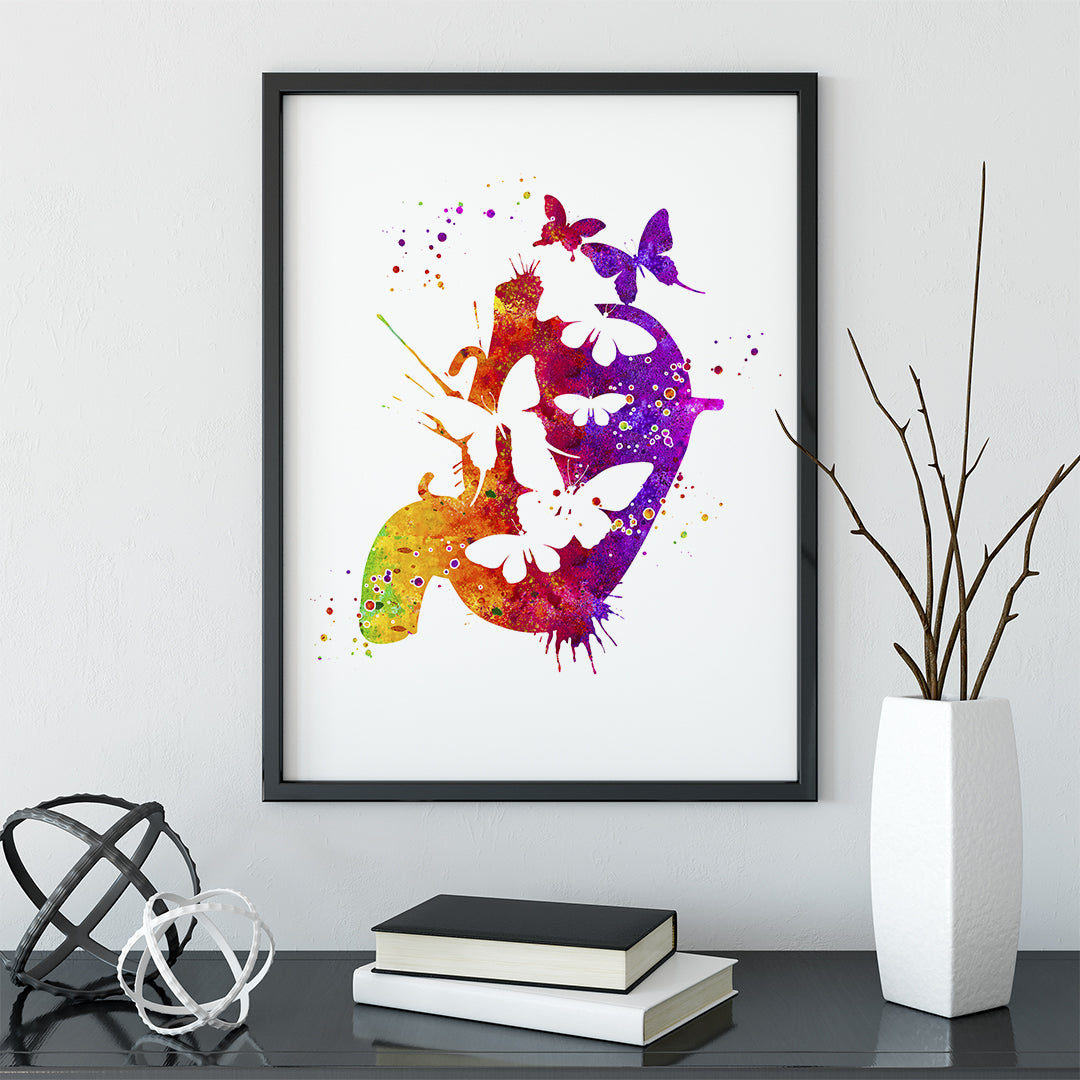 Butterflies in the Stomach, Fun Anatomy Watercolor Print