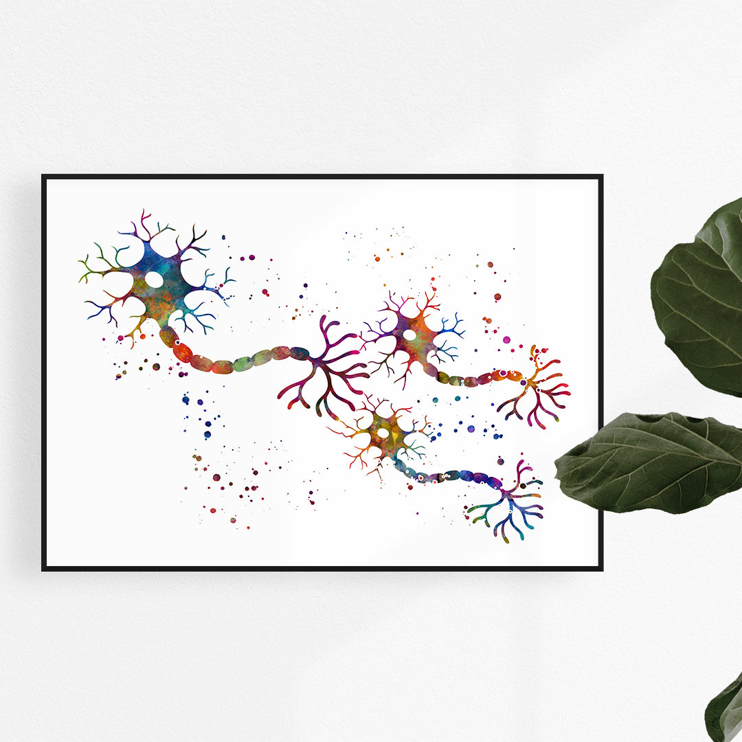 Connexion of Neurons Watercolor Art - Vivid nerve impulse pathways, perfect for neuroscience decor and science-inspired home or office spaces.