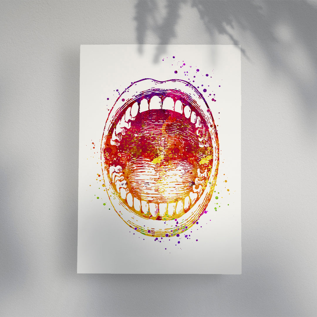 Open Mouth Watercolor Art Print - Medical Office Decor