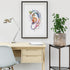 Detailed art print of human auricle anatomy in bright colors, perfect for clinic or study decor.