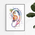 Vibrant watercolor print of the human outer ear, perfect for ENT office or audiology decor.