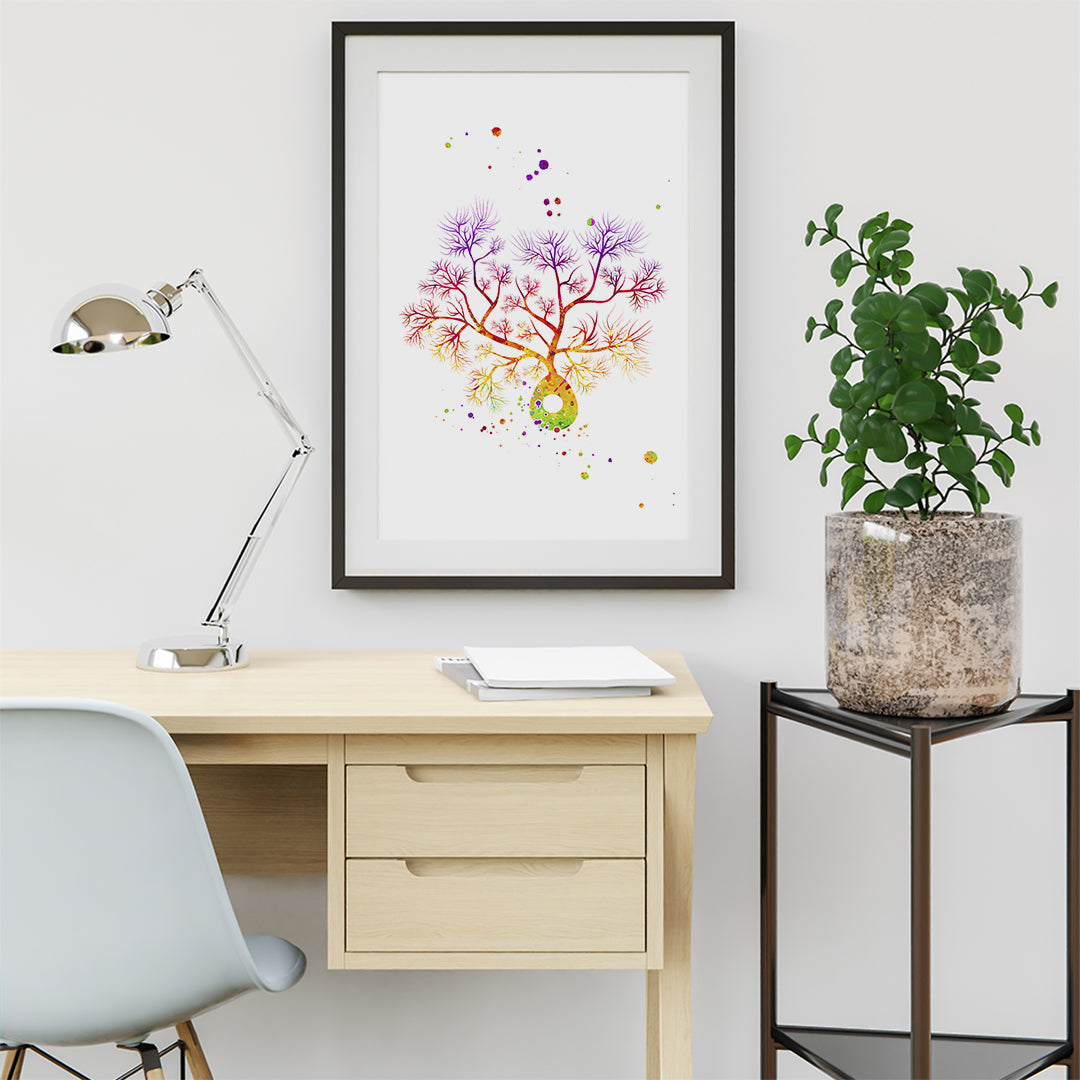 Purkinje Neuron Watercolor Print, scientific art piece for neurologists, scientists, and biology lovers