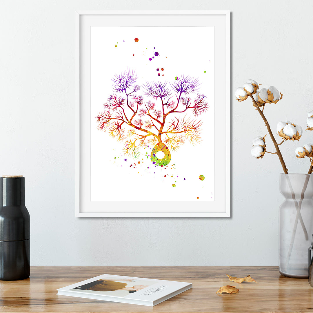 Detailed Purkinje Neuron Watercolor Artwork, an elegant addition to any neurology or neuroscience decor.