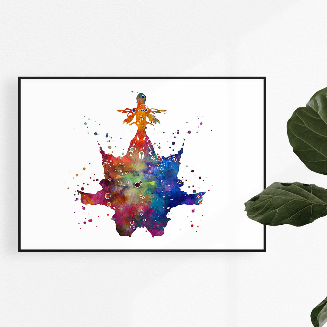 Vibrant Rorschach ink blot watercolor print for psychology office or therapy decor