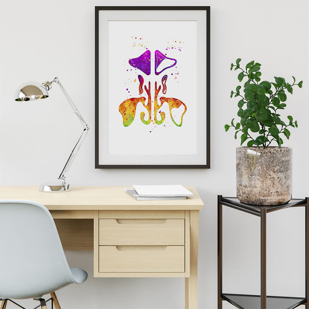 Sinuses and nasal anatomy art print in multicolored watercolor, a perfect addition to ENT clinics and health education decor