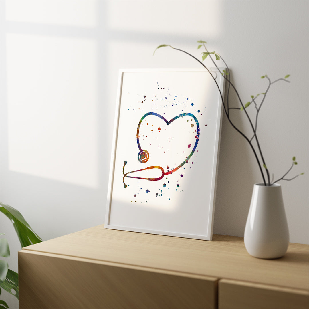 Stethoscope Art Colorful Watercolor Print