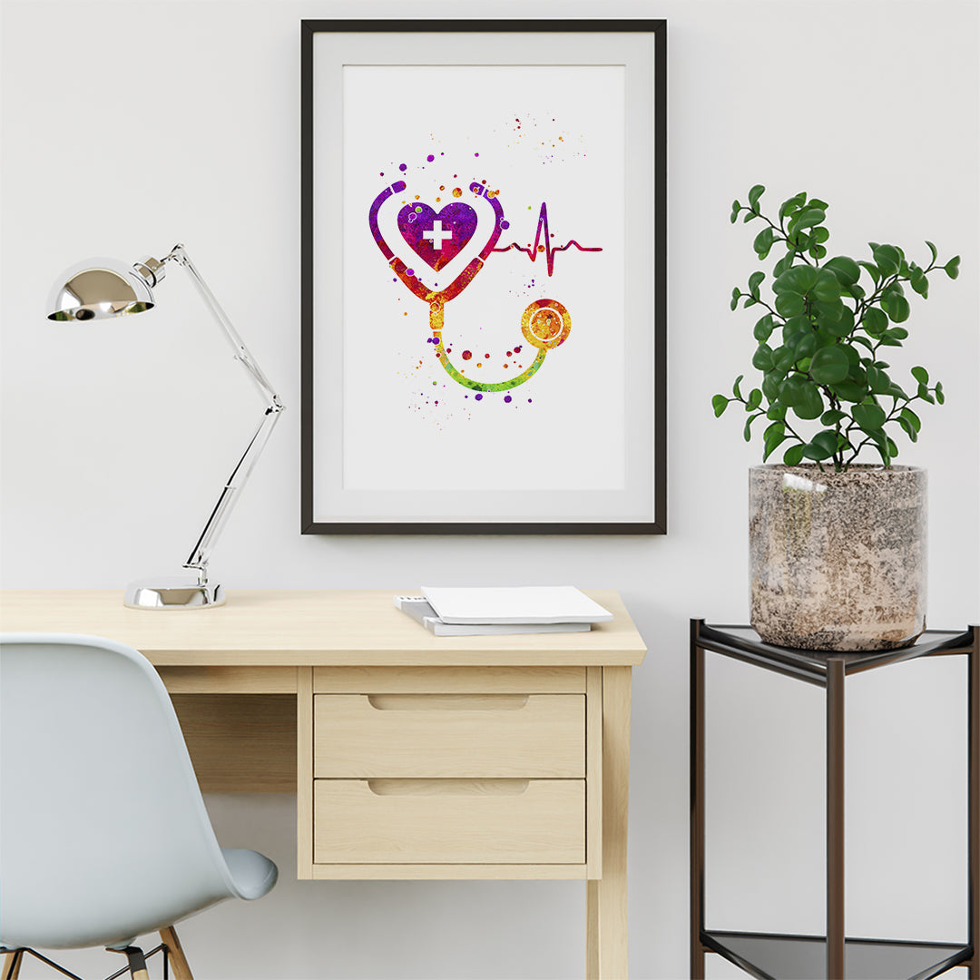 Stethoscope Art Vibrant Watercolor Print