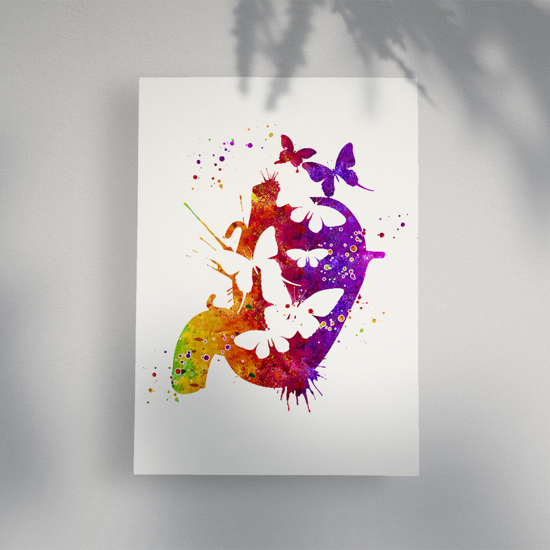 Butterflies in the Stomach, Fun Anatomy Watercolor Print