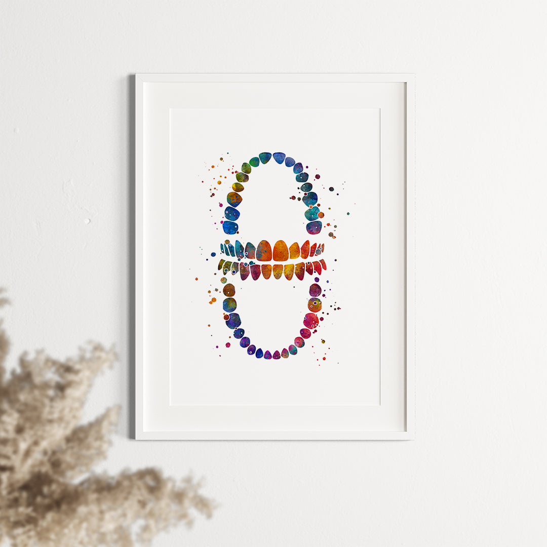 Tooth Chart Watercolor Print – Dentist Office Decor