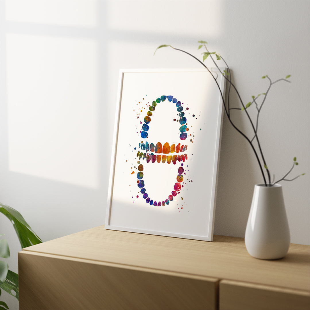 Tooth Chart Watercolor Print – Dentist Office Decor