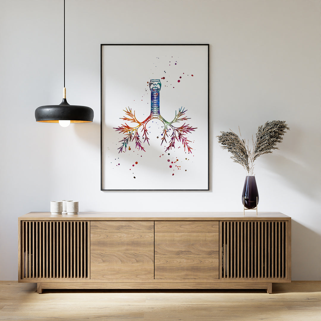 Colorful trachea anatomy art print, showcasing the windpipe's structure, perfect for respiratory clinics and healthcare settings