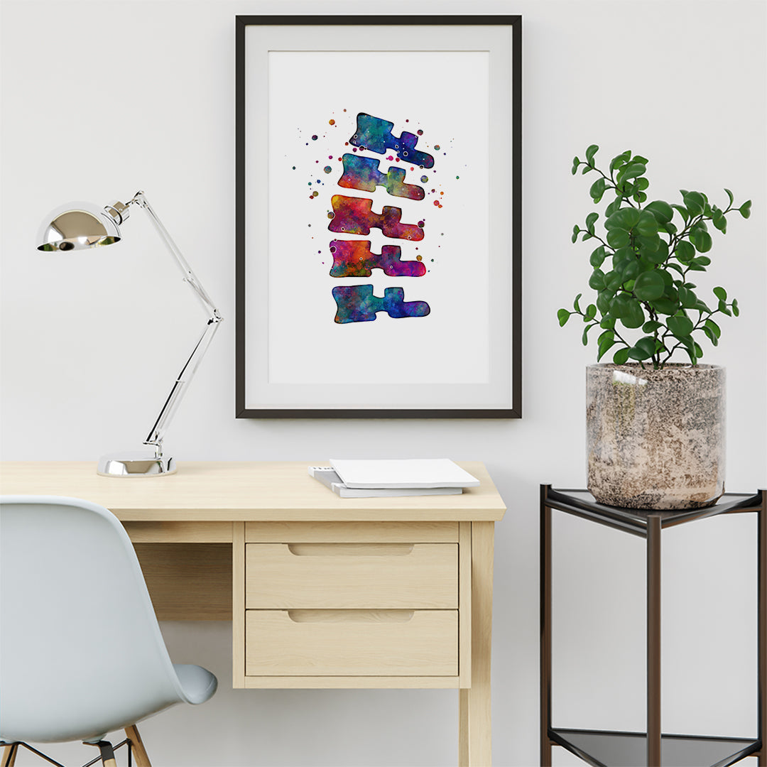 Vertebrae Multicolored Watercolor Art Print