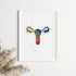 Anatomical watercolor print of the female reproductive system, featuring the uterus, ideal for gynecologists, midwives, and health enthusiasts