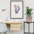 Watercolor artwork of knee joint anatomy, perfect for physical therapy spaces